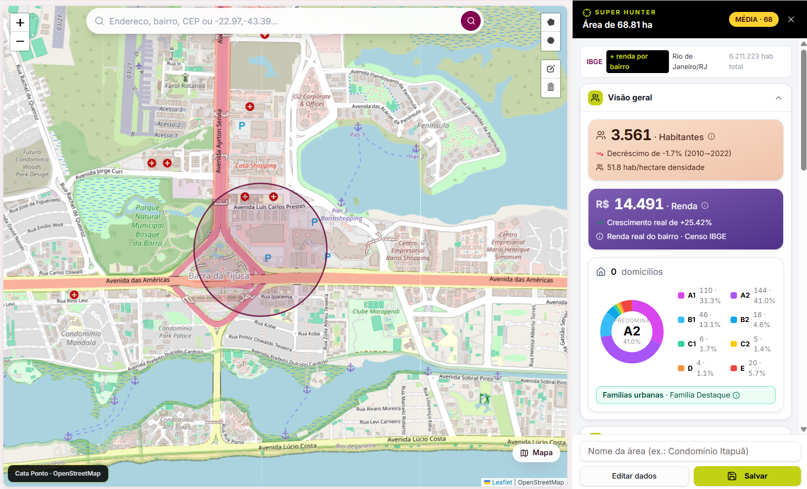 Interface do sistema Cata Ponto BR mostrando análise de localização no mapa